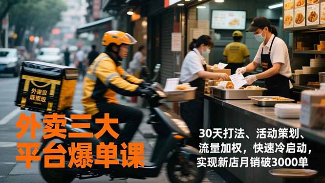 外卖三大平台爆单课，30天打法、活动策划、流量加权，快速冷启动，实现新店月销破3000单-灵感工坊云网创