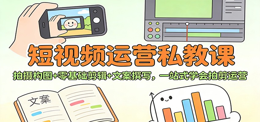 短视频运营私教课：拍摄构图+零基础剪辑 +文案撰写，一站式学会拍剪运营-灵感工坊云网创