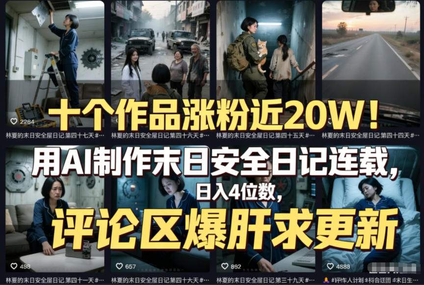 十个作品涨粉近20W！用AI制作末日安全日记连载，日入4位数，评论区爆肝求更新(附详细步骤)-灵感工坊云网创