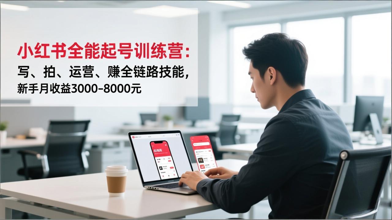 小红书全能起号训练营：写、拍、运营、赚全链路技能，新手月收益3000-8000元-灵感工坊云网创