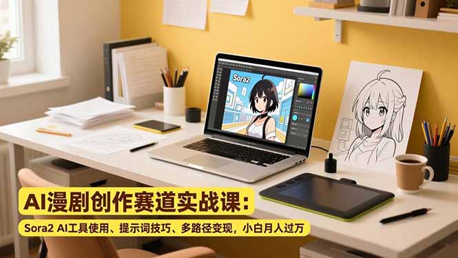 AI漫剧创作赛道实战课：Sora2 AI工具使用、提示词技巧、多路径变现，小白月入过万-灵感工坊云网创