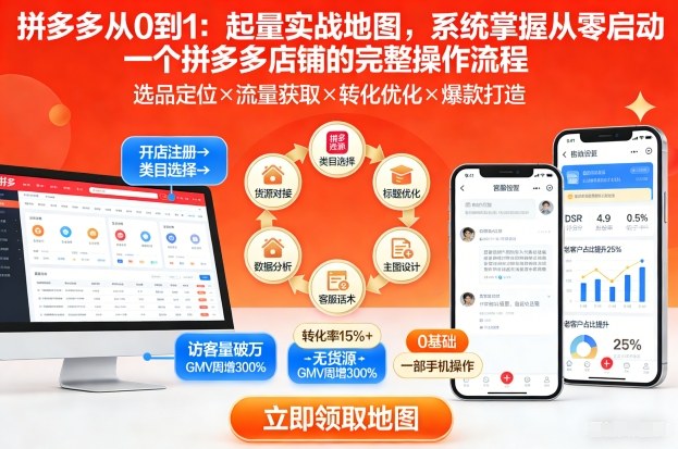 拼多多从0到1：起量实战地图，系统掌握从零启动一个拼多多店铺的完整操作流程-灵感工坊云网创