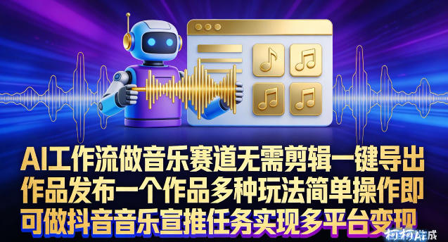 AI工作流做音乐赛道，无需剪辑，一键导出作品发布，一个作品多种玩法，简单操作即可做抖音音乐宣推任务-灵感工坊云网创